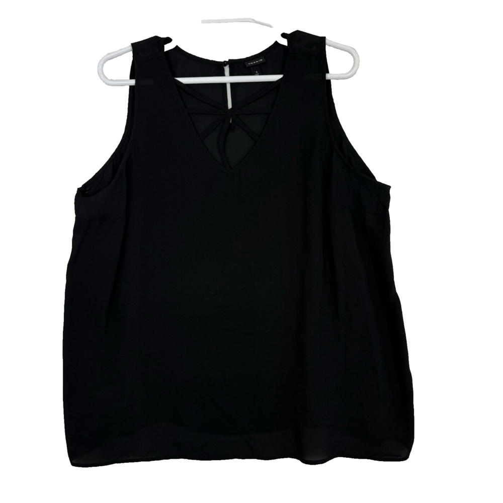 Torrid Tank Top Women’s 3 Black Georgette Strappy V-Neck 100% Polyester W 324